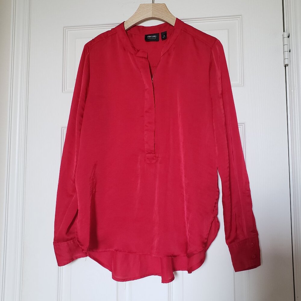 Nicole by Nicole Miller Women's Red 1/2 Zip Long Sleeve Blouse - Size Medium